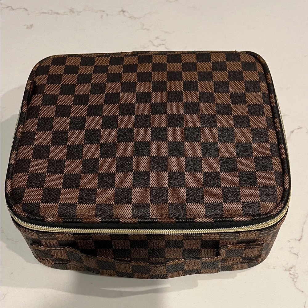 Checkered Brown and Black Travel Makeup Case